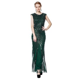 Metme Mermaid Dress for Women Long Formal 1920s Sequin Gatsby Dress Cocktail Party Dress Ball Gown Green