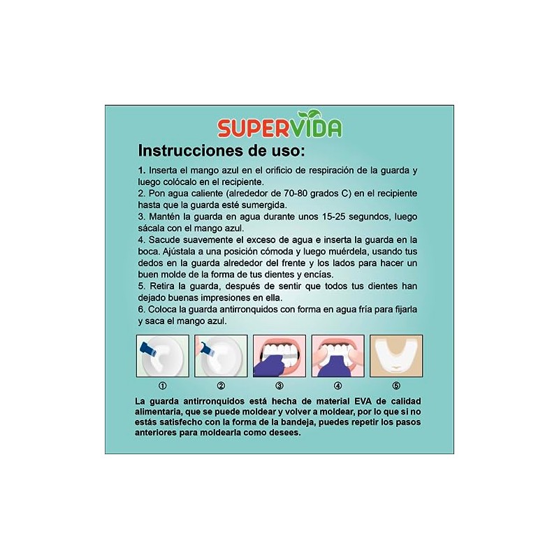 Guarda dental para dormir para evitar los ronquidos. Protector bucal.