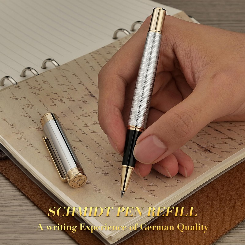 MCNTEIK Silver Chrome Rollerball Pen, Stunning Luxury Pen with Mesh