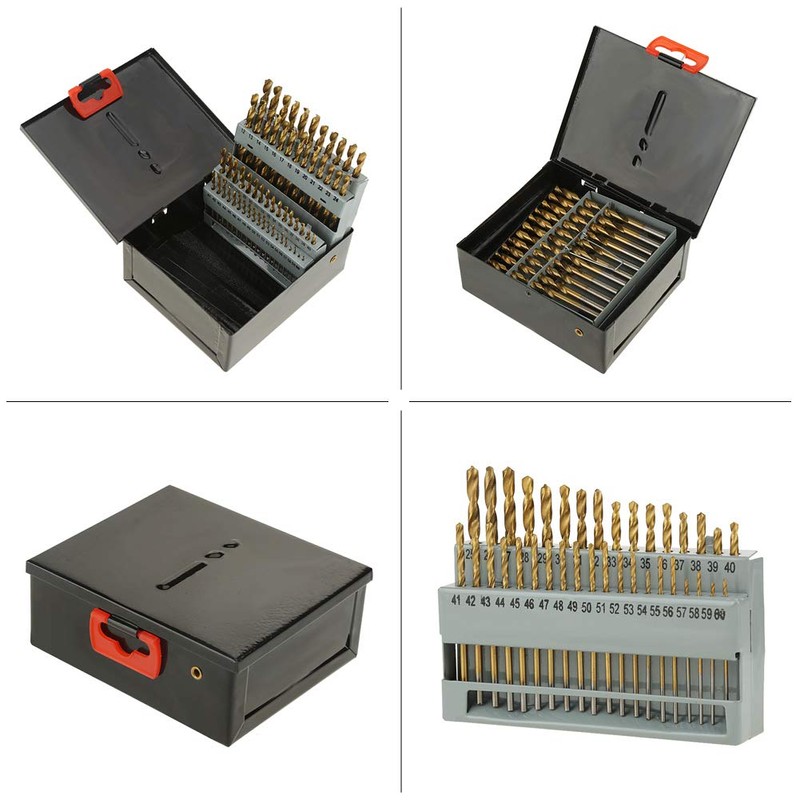 Twist Drill Bits Set, 60 Piece 1#-60# Titanium Nitride Coated
