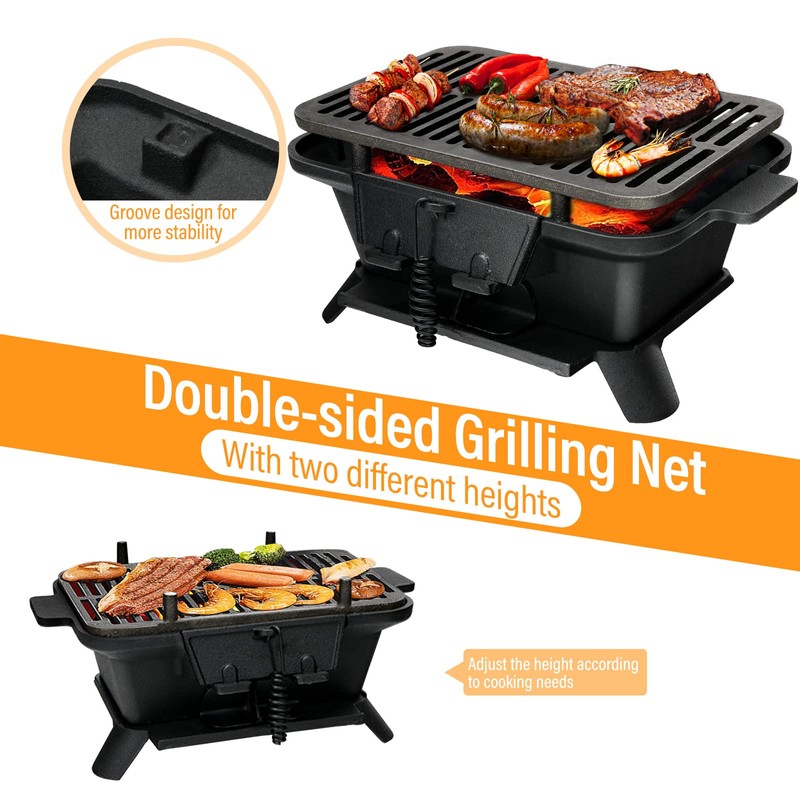 ORALNER Cast Iron Hibachi Grill, Portable Tabletop Grill with Double-Sided