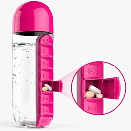 2 in 1 Water Bottle with 7 Day Pill Organizer – 20.3 oz BPA Free Drinking Bottle for Travel Outdoor and Daily Use