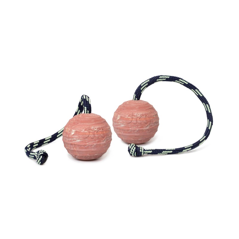 Julius-K9, IDC Natural Rubber Ball with String, Horizontally Grooved, 70