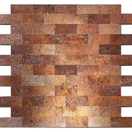 WEIMEISC 10 pcs Peel and Stick Tile Backsplash,Metal Subway Tile Stick on Kitchen Wall Bathroom(12"x10.9") (Red Copper)