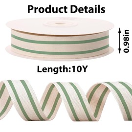 10 Yards Green Natural Cotton Ribbon for Crafting Sewing, 1 Inch Double Sided Webbing Straps Ribbons for Gift Wrapping, Birthday Wedding Christmas Ribbons for Trees DIY Crafts Sewing