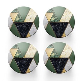 4 x Round Coaster - Art Deco Green Marble Effect New Home House Warming Drinks Gift #77831