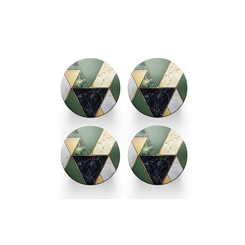4 x Round Coaster - Art Deco Green Marble Effect