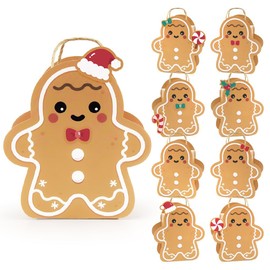 Cheerland Gingy The Gingerbread Man Party Favor Gift Bags With Cutomizable Stickers for Christmas Goodie Bags Kids Bithday Celebrations Cookies Winter Holiday Pastel Gingerman Decorations Pack of 8