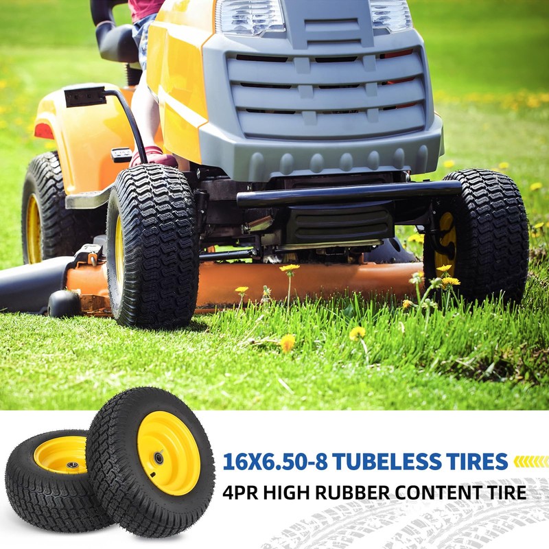 GICOOL 16x6.50-8 Tubeless Tire and Wheel, 16x6.5-8 Lawn Mower Tires,