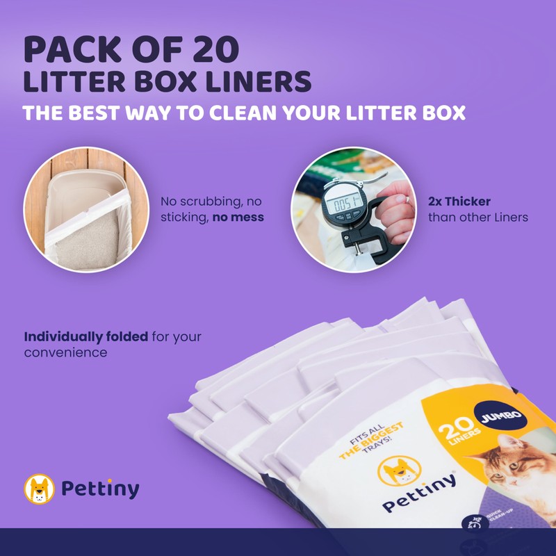 Pettiny 20 Jumbo Litter Box Liners with Drawstrings - Scratch