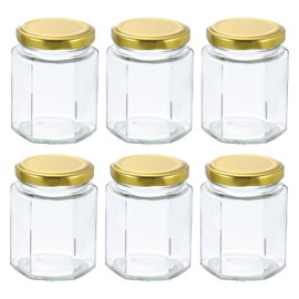 HARFINGTON 6pcs Hexagon Glass Honey Jars 6.1oz Small Mini Honey Jar Container with Gold Lids for Wedding Party Favors Bridal Shower