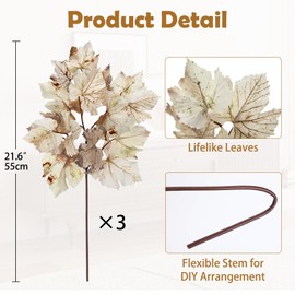 Artificial Maple Leaf Branch Fall Stems – Fake Autumn Leaves Single Stem for Home Decor, Thanksgiving Decorations, Wedding Centerpieces, DIY Craft, Faux Maple Branches for Fall Vase Arrangement