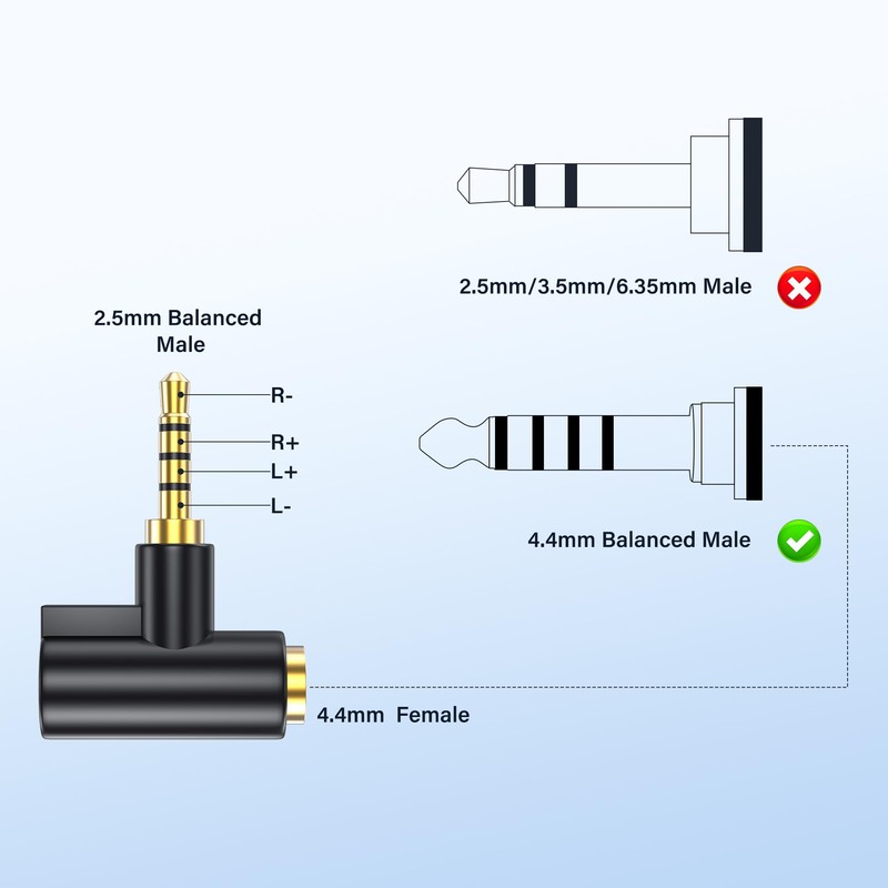 SinLoon 4.4mm Female to 2.5mm Male Balanced Audio Adapter, Gold