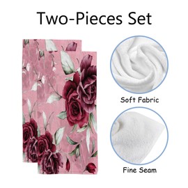 ZHIMI Hand Bath Towels for Bathroom Set of 2 Watercolor Burgundy Roses Red Pink Fingertip Towel Water Absorbent Soft Polyester for Kitchen Gym Spa Face Salon 30x15Inch