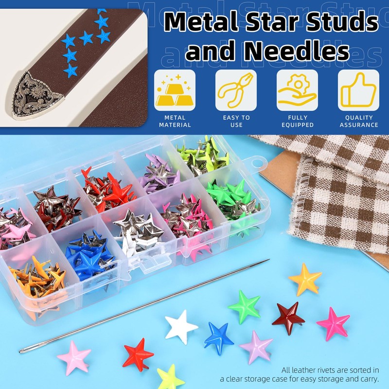 Glarks 150 Pieces Star Studs Multicolor Metal 5 Claw Punk