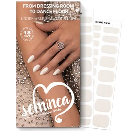 Seminca SEMINCA Semi Cured Gel Nail Strips-Quick Press Ons for Busy Women- 5 Min Semi-Gel Application,Wedding Nail Kit,Salon Quality,18 Size 36 Pack with Nail File(Creamy White)