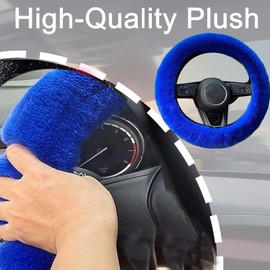 STEVE YIWU Fluffy Steering Wheel Cover for Women/Girls/Ladies Fuzzy Steering Wheel Cover Winter Warm Faux Wool Plush Car Wheel Cover Furry Steering Wheel Protector Universal Fit 15 Inch (Blue)
