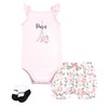 Hudson Baby Infant Girls Bodysuit, Short and Sock, Bonjour Paris,