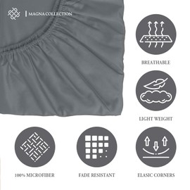 Double Fitted Sheet - 135 x 190cm with 30cm Deep Pocket, Soft Brushed Microfibre, Wrinkle-Free, Easy Care, Fade & Shrink Resistant by MAGNA COLLECTION (Grey, Double)