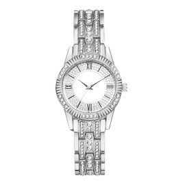 JewelryWe Watches for Women Iced Out Rhinestone Analog Round Quartz Watch Stylish Gold Dress Watch Wrsitwatch