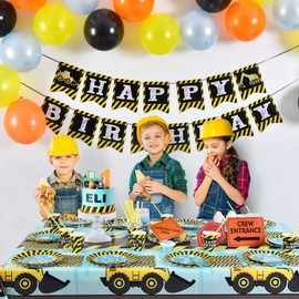 WERNNSAI Construction Party Tablecloth - 108' × 54'' Truck Party Table Cover Rectangular Disposable Table Cloths for Kids Boys Construction Birthday Party Decoration Supplies