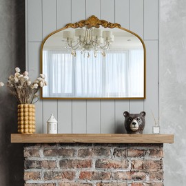 Ruomeng Gold Arched Mirror, Traditional Vintage Baroque Inspired Wall Mirror, Wall Mounted Mirror for Entryway Fireplace Hallway Bathroom and Living Room, 36" x 30"