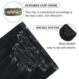 Aison Jet Black Clip in Hair Extensions Human Hair 100% Hair Extensions for Women 70G/7Pcs Soft Silky Straight 16clips 15 Inch