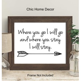 Where You Go I Will Go Romantic Wall Decor - Couples Gifts for Anniversary, Lovers, Girlfriend, Boyfriend, Husband, Wife, Engagement, Wedding - 8x10 Wall Art Decoration for Bedroom, Bathroom