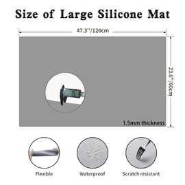 47.3''x23.6'' Silicone Mats for Kitchen Counter, 1.5MM Non-Slip Kitchen Counter Mat, Heat Resistant Mat, Multipurpose Countertop Protector, Non-Stick,Shipped Roll Up,Waterproof (Dark Gray)