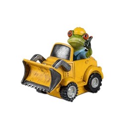 formano Funny Frog Figure Construction Worker with Wheel Loader Decoration 16 cm Hand-Painted Artificial Stone Sculpture Construction Machine Froschhausen