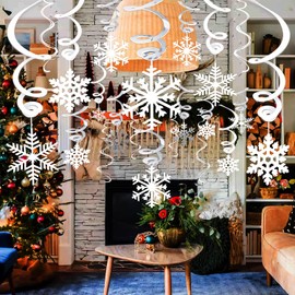 Zayvor 40Ct Christmas Snowflake Hanging Swirl Decorations,Christmas Hanging Ceiling Streamers Snowflake Hanging Swirls and Strings Decoration, Winter Party Wonderland Xmas Holiday Decor Supplies