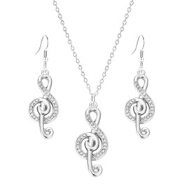 WCRAZYE Music Note Jewelry Sets for Women Minimalist Musical Symbols Note Earrings Necklace Concert Party Rock and Roll Accessories (Silver)