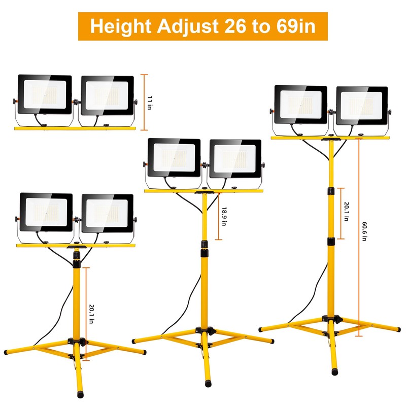 20000 Lumen Work Lights with Stand, 200W Dual Head LED