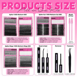 Lash Clusters Kit 8 Styles 1464Pcs Wispy Eyelash Clusters Kit Cat Eye Cluster Eyelash Extensions Kit Pestañas Postizas Naturales DIY Lash at Home+Eyelash Curler,Lash Bond and Seal,Remover,Tweezers