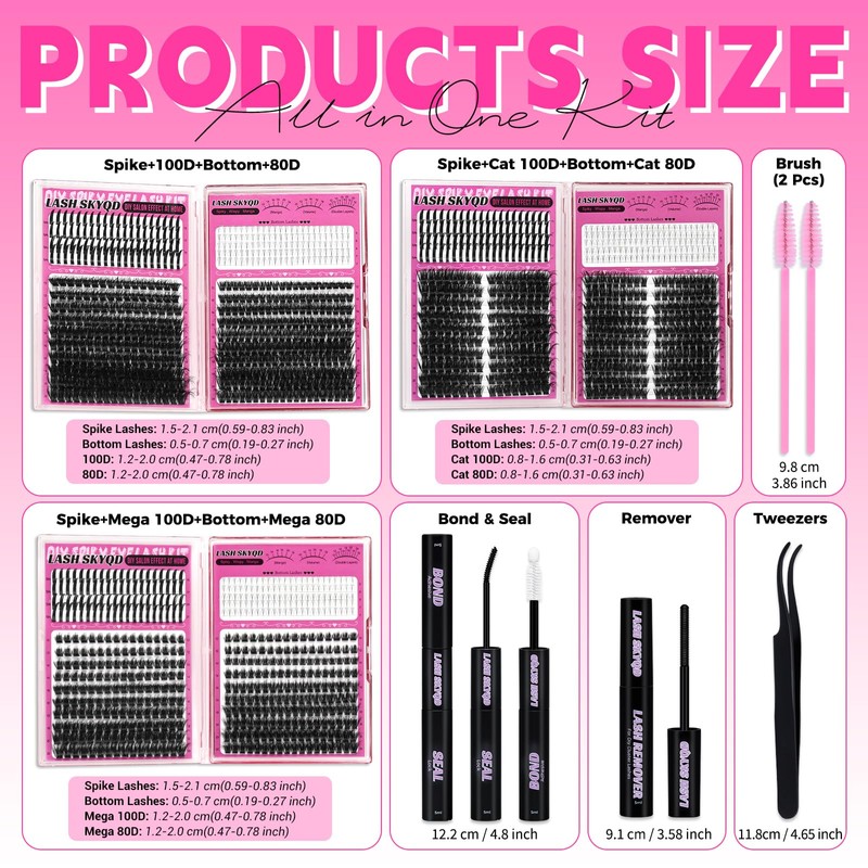 Lash Clusters Kit 8 Styles 1464Pcs Wispy Eyelash Clusters Kit