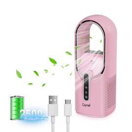 CAYNEL Desktop Fan, 11.8 Inch Portable Bladeless Desktop Personal Fan with 7 Colors Ambient Light, 3 Fan Speeds, Humidifier Electric Fan for Home, Office and Bedroom (Pink)