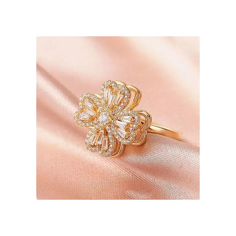 Dtup Anillo De Flor Giratorio Anti Estrés Chapado En Oro