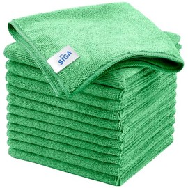 MR.SIGA Paños de Limpieza de Microfibra, Toallas de Microfibra Multiusos, Trapos de Limpieza sin Rayas, Paquete de 12, Verde, tamaño 32 x 32 cm