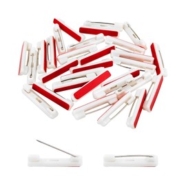 30 Pcs White Safety Pins, Badge Pins with Sticky Strips for Name Tag ID Card Badge and DIY Crafts (1.22 Inch)