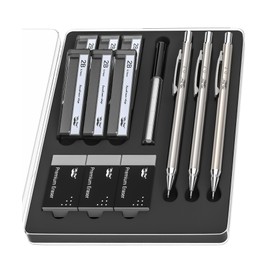 Mr. Pen Metal Mechanical Pencil Set, 0.7mm, 3 Pack, Fine Point, Black, Ambidextrous, HB, Refillable, Retractable, Sketching, Drafting, Writing