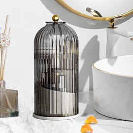 Toothbrush Holder with Sliding Lid, 360° Rotating Makeup Brush Storage Rack - Waterproof and Dustproof, Toothbrush Toothpaste Holder Beauty Brush Bathroom Counter Holder Sink Organizer (Grey)