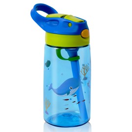 SENBSLAN Kids Water Bottles With Straw,480ml Toddler Drinks Bottle for School,Leakproof Children's Bottle BPA free Tritan Sport Bottle for Girls Boys (whale)