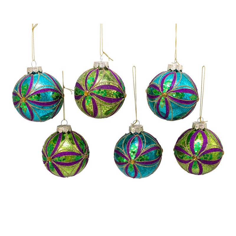 Kurt Adler 80MM Green, Blue, Gold and Purple Glass Ball
