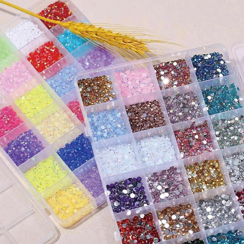 24 Colours 3-4mm Rhinestones, Rhinestones for Craft, Flat Back Resin