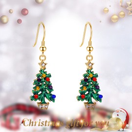 EVER FAITH Christmas Tree Dangle Earrings for Women, Green Enamel Rhinestone Crystal Wishing Tree Earrings