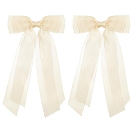 Beige Silky Yarn Hair Bow Clips Long Tails Korean Tulle Hairpins Handmade Soft Hair Accessories for Women Girls Wedding Birthday Party