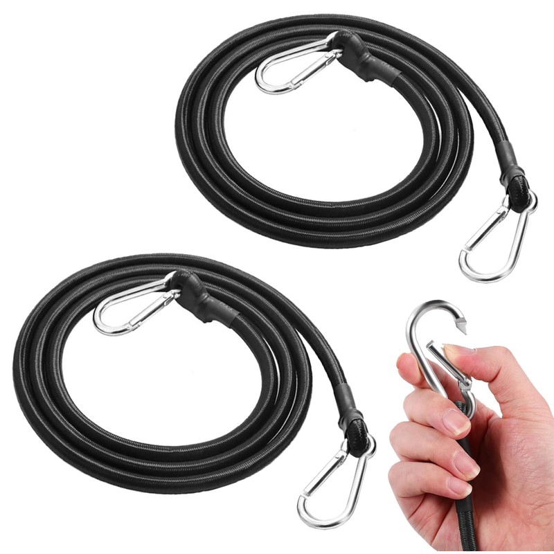 3FT/6FT Long Elastic Bungee Cords with Carabiner Clips, Heavy Duty