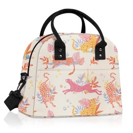 Clastyle Women Lunch Box Bag Flower Large Camping Adult Lunch Tote Insulated Cooler Bag for Office Work Picnic,Leopard