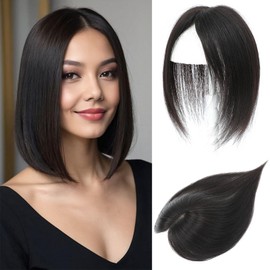 Human Hair Toppers for Women Real Human Hair 7x10CM Swiss Base Hand-Tied Invisible Clip in Topper Hairpieces Wiglet Top HairPieces 10 Inch(Natural Black)