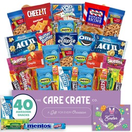 Easter Snack Box (40 Piece Variety Gift Basket Care Package) Peanuts, Candy, Chips, Granola Bars & More - The Care Crate Co.